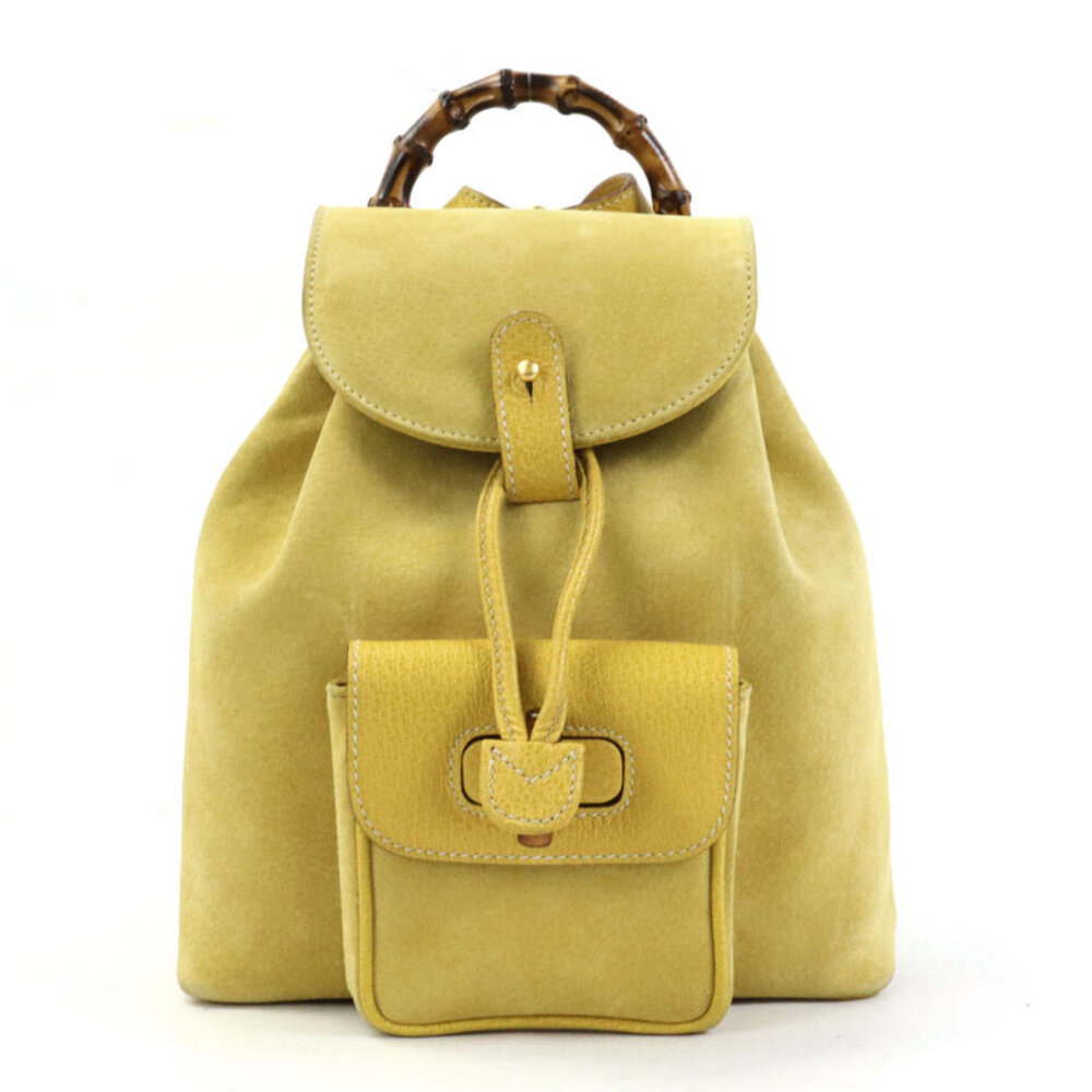 Gucci Leather Bamboo Suede Gold Yellow Backpack - Picture 2 of 4